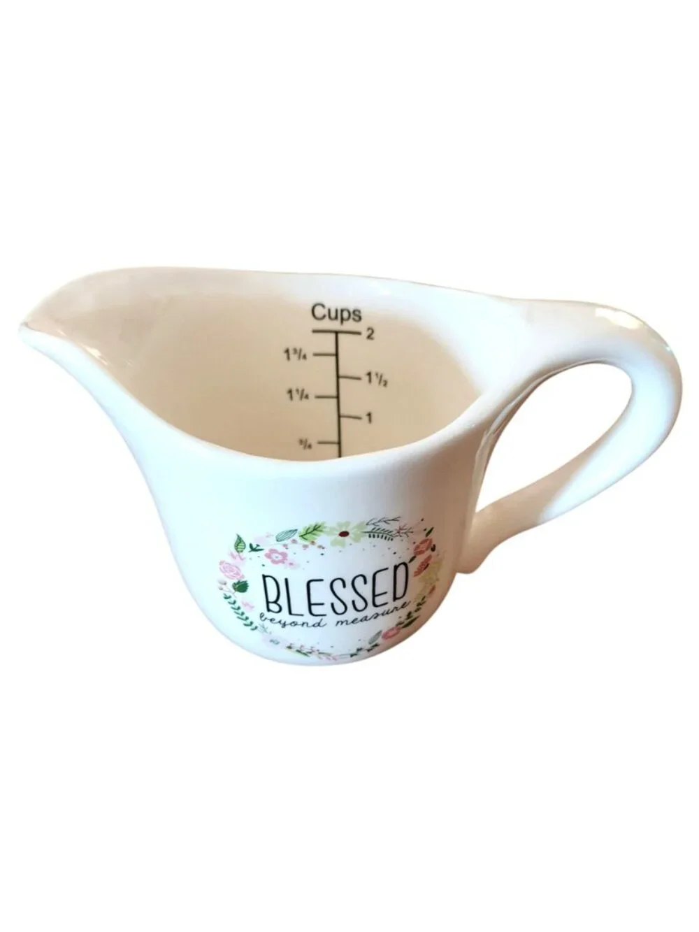 Cracker Barrel Stoneware Pitcher Creamer Blessed Beyond Measure Floral Pink Rose